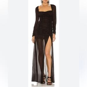 Dundas X Revolve Black Stardust Maxi Dress Womens XS Whimsigoth Sheer Ruched